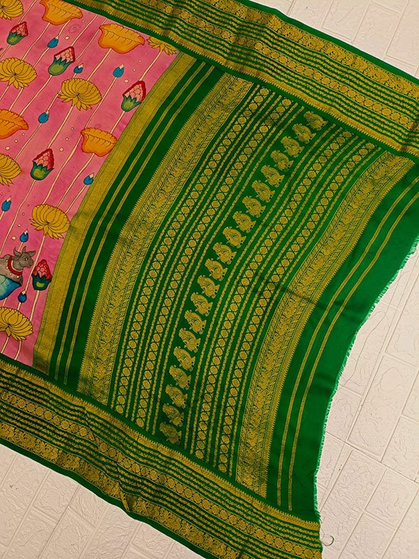 Kanchipuram Kalamkari Sarees with Kalamkari Blouse