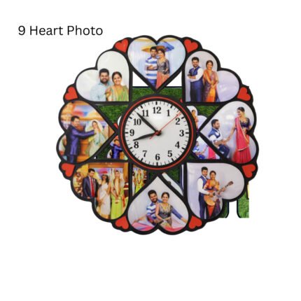 15x15 In Wall Clock with 9 Heart Photo Holders
