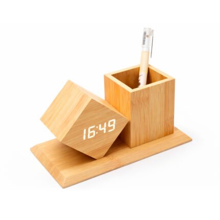 Wood Pen Stand with Clock