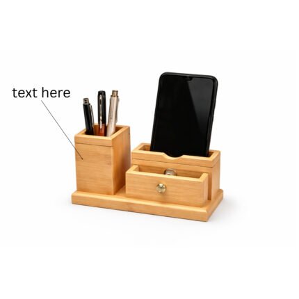 Wood Pen Stand with Phone Holder
